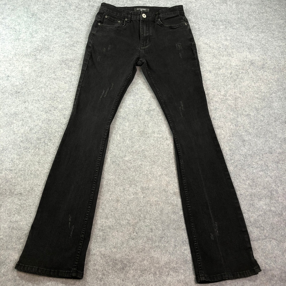 Serenede Mens Jeans 30x34 (Fits Size 29) Flare Black Distressed Stretch Slim Fit